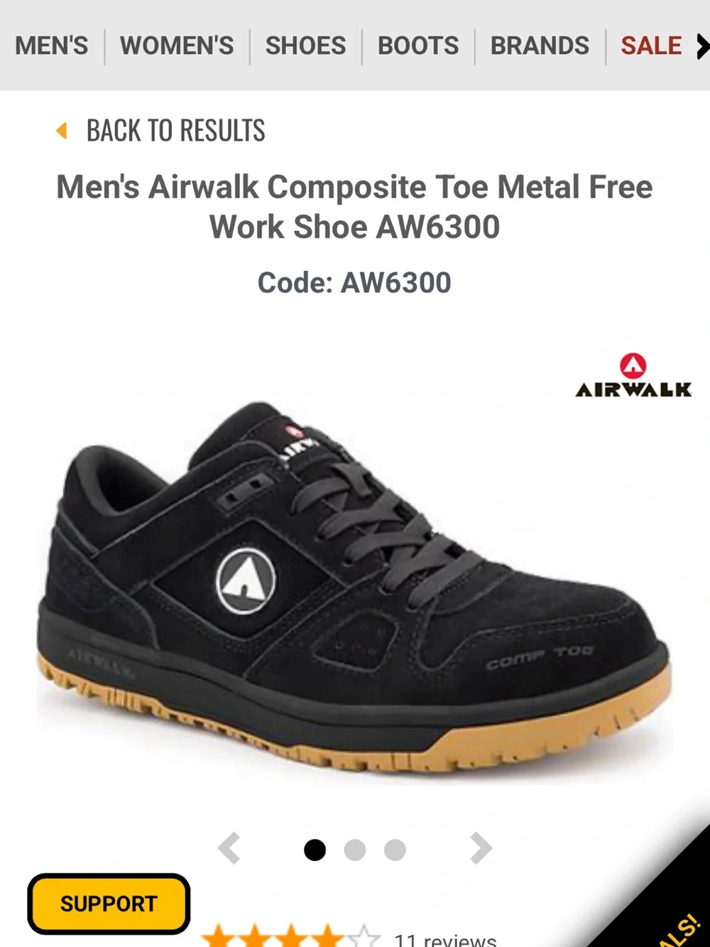 Airwalk Work Mongo Comp Toe EH SR Men's Black Work Shoes with Gum Sole / 11 EE